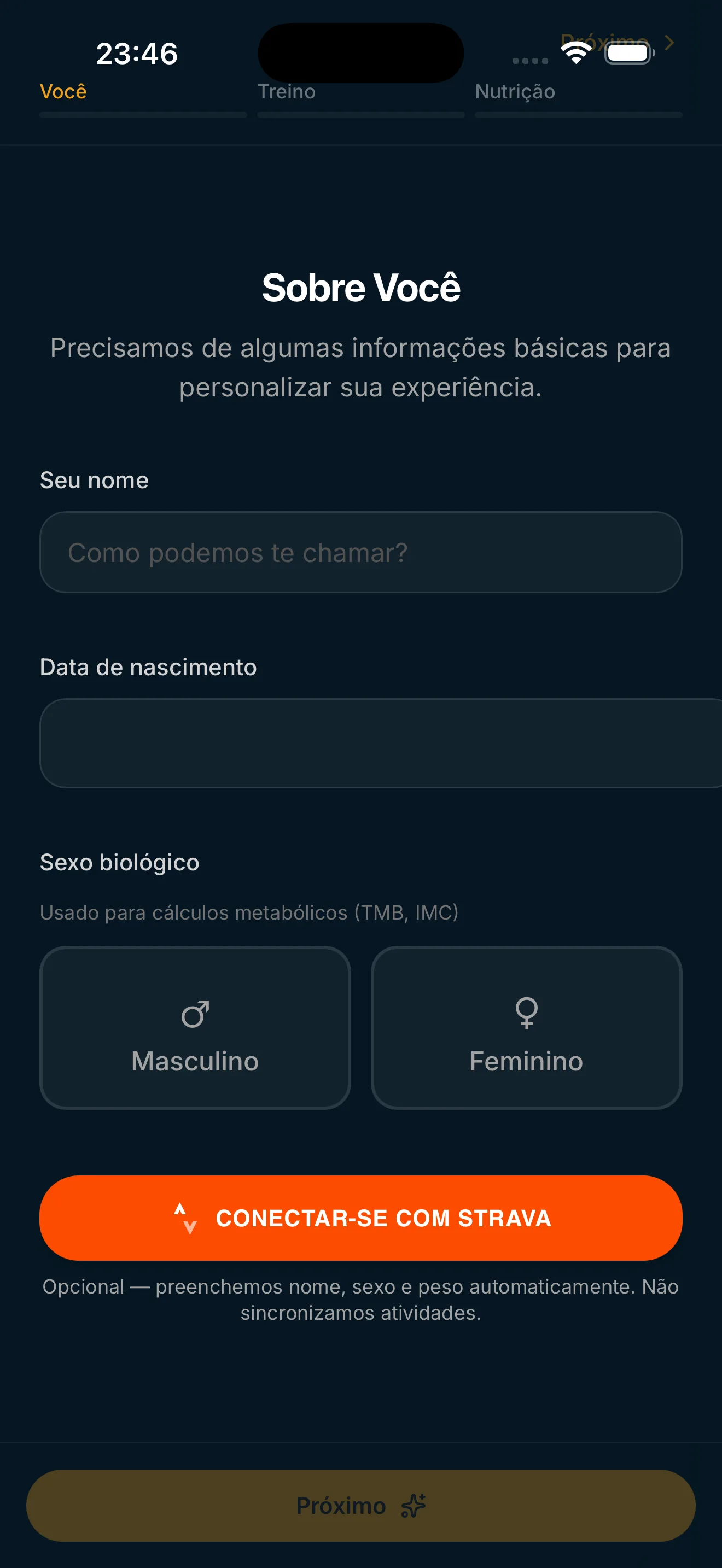 DoneFitt: personalização do perfil