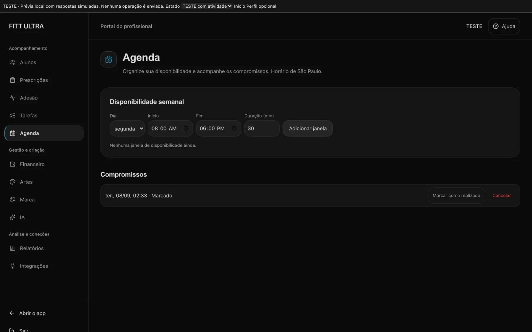 Demonstração da agenda FITT ULTRA